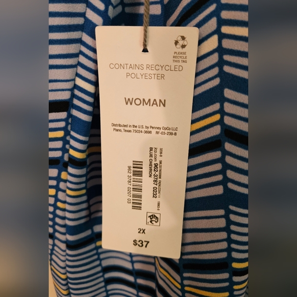 Liz Claiborne 2X Blue Chevron Cap Sleeve Blouse NWT - Picture 3 of 7